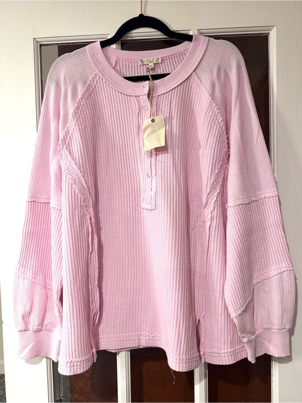NWT Easel Oversized Light Pink Waffle Pullover
